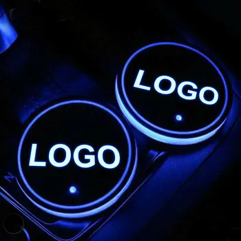 

2pc Luminous Car Logo Drink Coaster LED Cup Holder for Land Rover Maserati Fiat Ford Gmc Hyundai Jaguar Lancia Car Accessories
