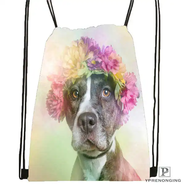 

Custom dog-with-flower-romantic-rose Drawstring Backpack Bag Cute Daypack Kids Satchel (Black Back) 31x40cm#180611-03-105