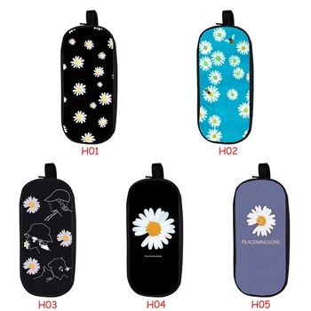 

Cute Daisy Flower Black Canvas Pencil Case Creative Large Capacity Side Open Zipper Pencil Bag School Stationery