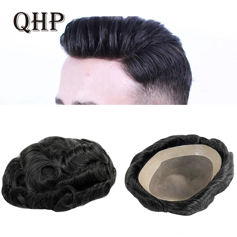 Reducido Peluca de cabello humano para hombre, tupé fino de 6 pulgadas hecho a mano con una prótesis capilar duradera, sistema tupé con 130% de densidad LWyWg0mZj
