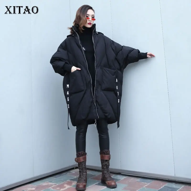 XITAO свободное зимнее пальто размера плюс с рукавом летучая мышь Женская парка на молнии с капюшоном уличная трендовая Женская куртка женская одежда WLD2760