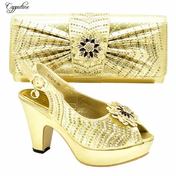 

Charming party set gold high heel pump shoes and clutch bag with shinning stones for lady 9310-4 heel height 10.5cm