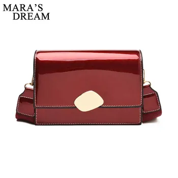 

Mara's Dream 2019 New Lock Bag Small Square Bag Female Solid Color Wild Patent Leather Girl Shoulder Messenger Bag