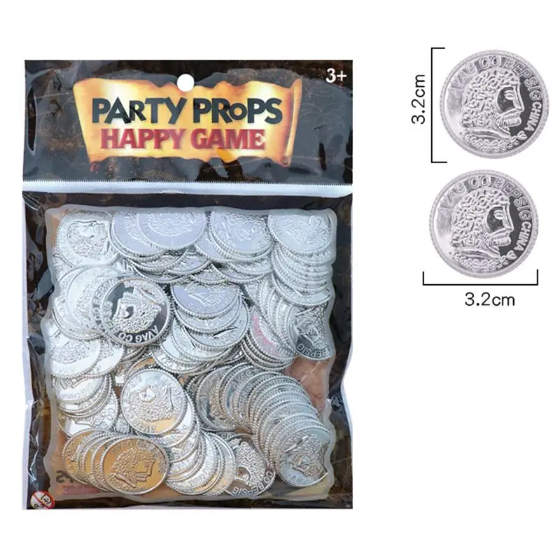 100 Pc BPA Free Plastic Pirate Gold Coins Gold Treasure Play Coins for Play Favor Party Supplies Pirate Party Treasure Hunt Game 6