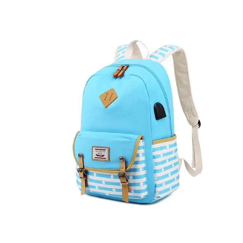 2pcs Canvas School Backpack with USB Charging Port Laptop Daypack Schoolbag Bookbag Pencil Case Set for Teenage Women Girls