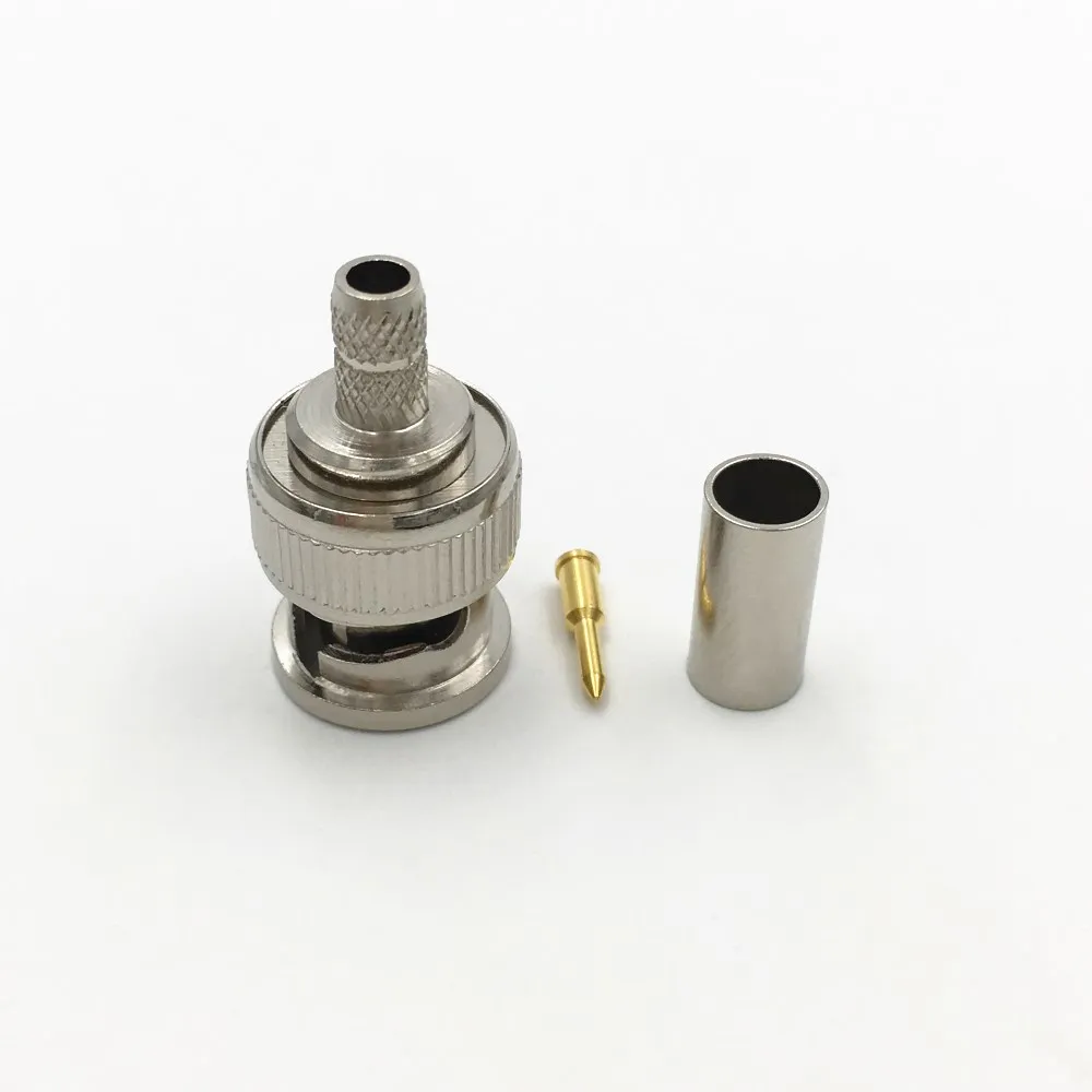 10Pcs Brass 3 in 1 BNC Male Q9 Crimp 50Ω RG58 RG59 RG60 RG142 RG400 LMR195 RF Coax Cable Straight Connector for CCTV Cameras 5