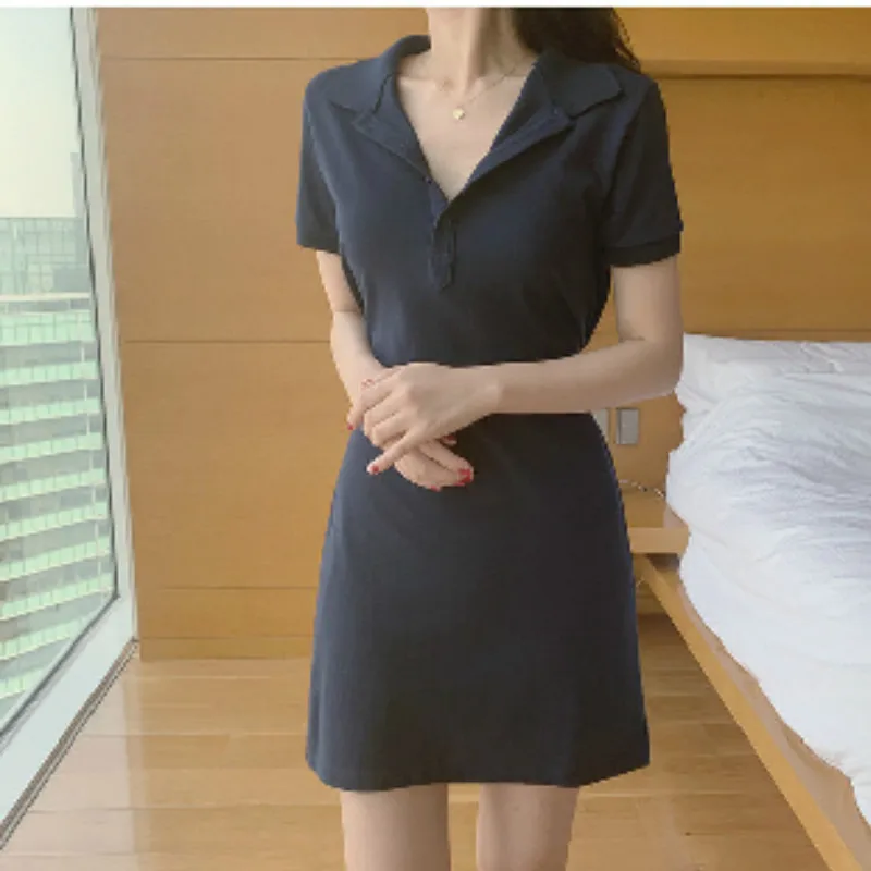 Neploe Dress Women Solid Turn Down Collar Short Sleeve Ladies Vestidos Summer 2020 New Elegant Slim Waist Bodycon Dresses 1A1421