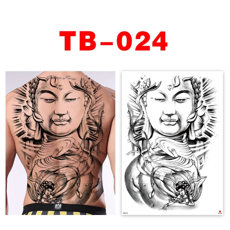

Budda Temporary Flash Tattoos Waterproof Large Full Back Tattoos Sticker Old School Cool Fake Tatoo for Women Men Girl 024