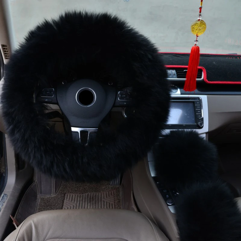 Шерстяной Чехол рулевого колеса автомобиля шерстяная ручка Крышка овечья стрижка ручка Крышка австралийская шерсть Комплект из трех предметов