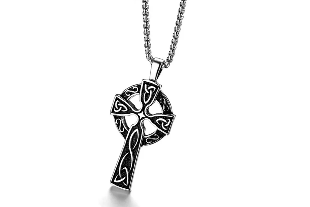 Mens Vintage Large CELTIC CROSS Irish Knot Pendant Necklace Stainless Steel Cros Cheilteach Jewelry Gold Silver Men Accessories collares collier colar choker 17