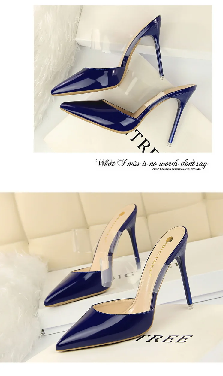 

Thin Heels Fashion Concise Closed Toe Slides Women Outside Summer Casual Slippers Shallow Solid Super High Ladies Shoes