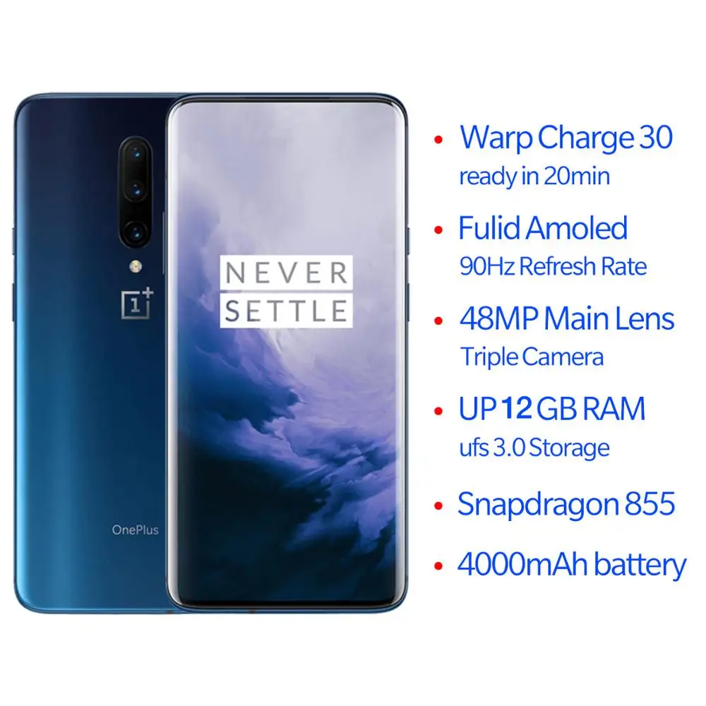 Чехол из ПВХ для OnePlus 7 Pro глобальная версия 6,6" 90 ГГц 6/8/12 ГБ Оперативная память 128/256 ГБ Встроенная память Snapdragon 855 48MP смартфон NFC Распознавание отпечатков пальцев