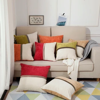 

Chinese Style Throw Simple Embroidery Chenille Stitching Contrast Color Sofa Pillow Back Rest Pillow Bedding Home Decor