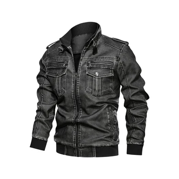 

2020 Autumn Washed Retro Motorcycle Pu Leather Jacket Large Size Loose Multi-pocket Men's 6xl Zipper Slim Casual Jacket Coat