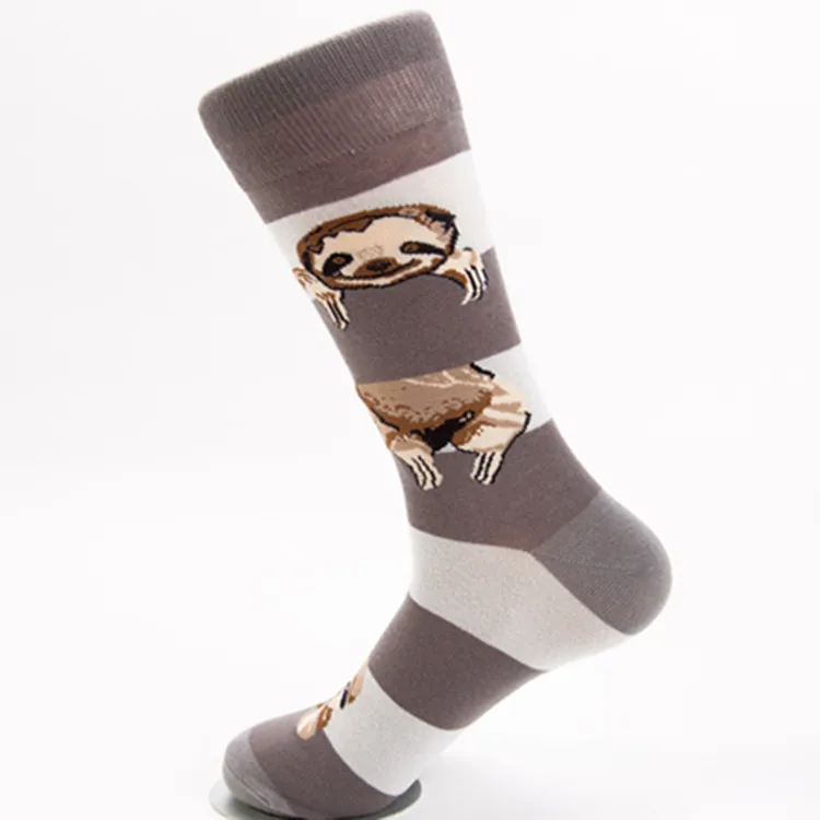 Новинка, модные носки с пандой, Ленивец, чистый хлопок, большие размеры, EU 41-46, мужские носки с рисунками животных, новинка, носки - Цвет: khika sloth