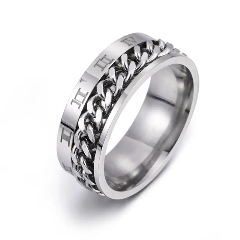 Silver Size 6 EDC палец Спиннер нержавеющая сталь цепь вращающийся кольцо для мужчин Классический Рим цифровой мощность чувство подарок - Цвет: Silver Size 6