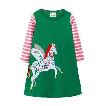 

Jumping meters Long Sleeve Dress Girls Clothes Top Brand autumn Kids Dresses for Girls Animal Applique Princess Unicorn Dress