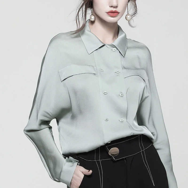 

Blouses Women's Plus Size Blusas 2021 Spring Cotton Blend Double-Breasted Splicing Long Sleeves Primer Shirts Skinny Tops Ladies