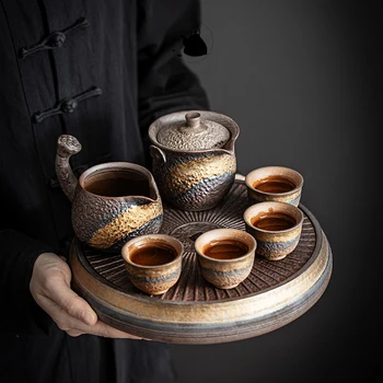 

LUWU japanese round ceramic water storage tea tray sets kungfu tea sets tea accessories