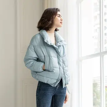 

Fashion Streetwear Cotton Girls Coat Women Short Loose Parka Winter Light Blue Puffy Jacket Female Parka Femme Long Sleeve Tops