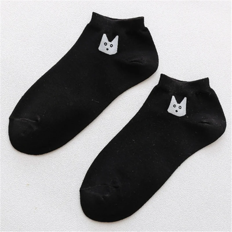 Black White Cat Милые носки в горошек с рисунком кота для девочек; мягкие женские хлопковые носки; сезон весна-лето-осень-зима; модные Молодежные носки до щиколотки - Цвет: Black White Cat