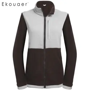 

Ekouaer New Women Plus Size Coats Casual Stand Collar Jacket Pocket Front Zipper Patchwork Long Sleeve Winter Warm Coat Outwear