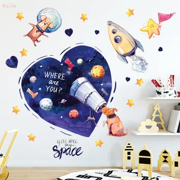 

Cartoon Animal Space Galaxy Wall Stickers For Kids Boy Room Home Decoration Wall Decals Decorative Self-adhesive Vinyl Wall