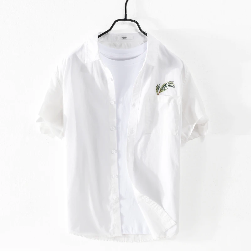 

100% Cotton new style Suehaiwe's brand casual shirts men solid embroidered short sleeve white shirt for men chemise camisa tops