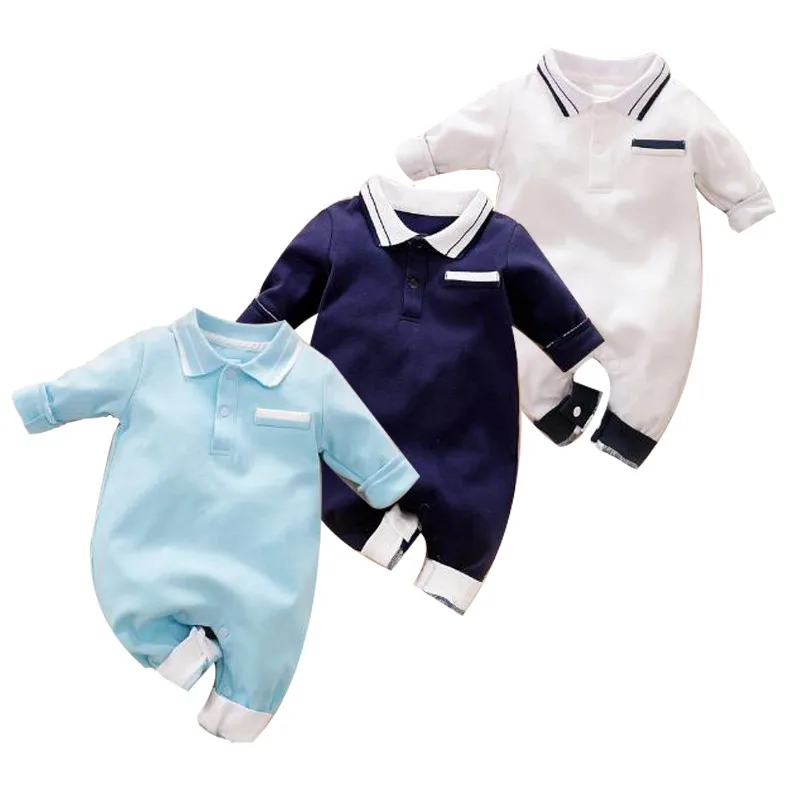 

Baby Clothes Autumn New Toddler Boys Girls Turn-down Collar Newborn Jumpsuit Solid Outwear Long Sleeve Pure Cotton Romper 0-24M