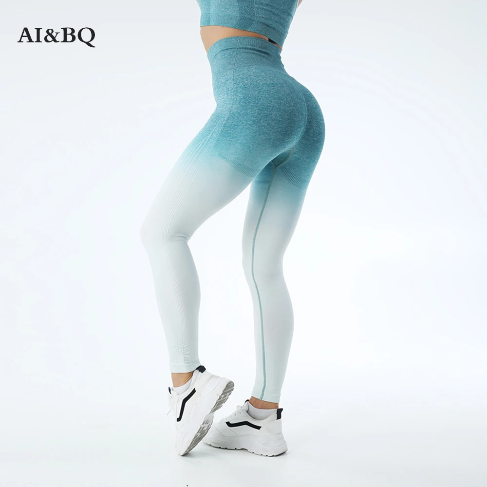 

AI&BQ Women Gradient Sports Gym Yoga Compression Pants Tights Run Fitness Seamless Leggings High Waist Elastic Hip Push Up Pants