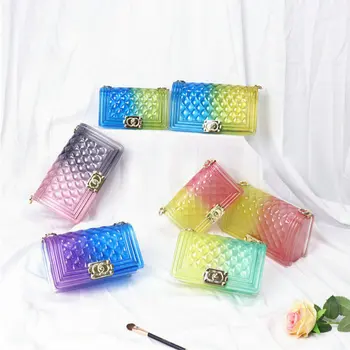 

Clear Colorful Transparent Jelly Bag Gradient Candy Color Crossbody Bags Designed Ladies Shoulder Chain Messenger Bag Sg69