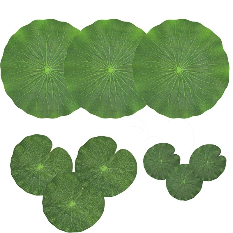 

Pack Of 9 Artificial Floating Foam Lotus Leaves Water Lily Pads Ornaments Green | Perfect for Patio Koi Fish Pond Pool