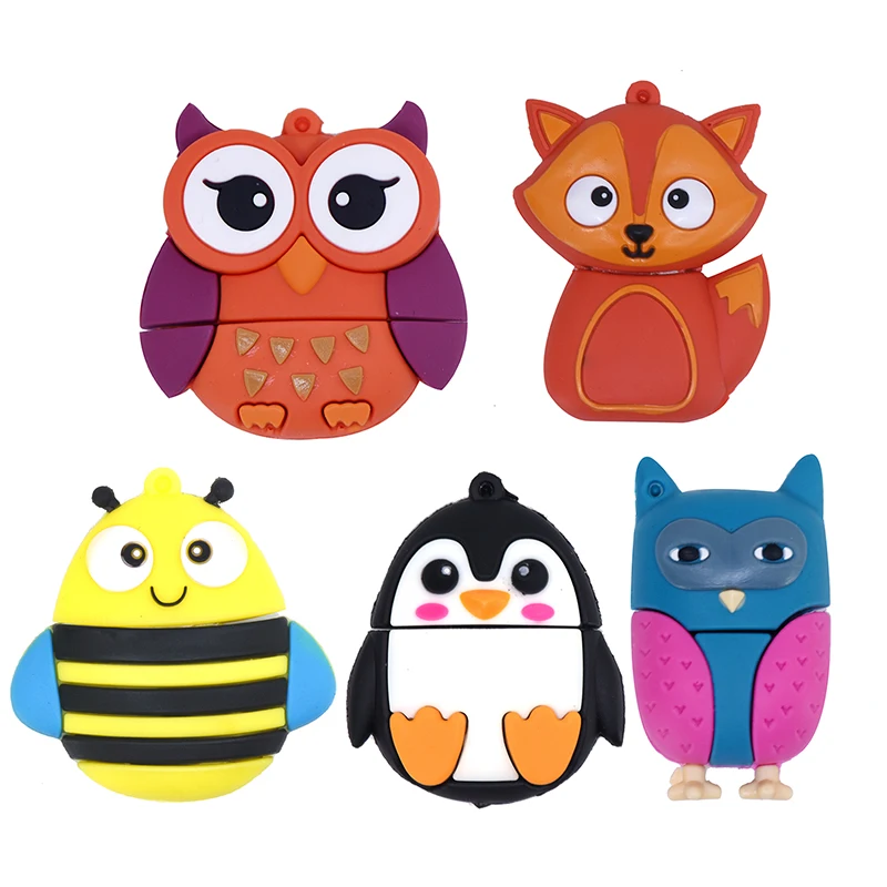 Sevimli Karikatür Kalem Baykuş Tilki Tarzı usb flash sürücü Penguen Pendrive 4 GB 8 GB 16 GB 32 GB 64 GB 128 GB 256 GB Memory Stick_voghion.com