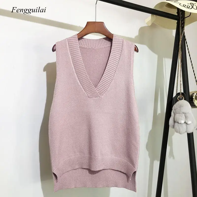 

Knitted Vest Women's Sweater Autumn and Winter New Korean Loose Wild Sweater Vest Sleeveless Sweater