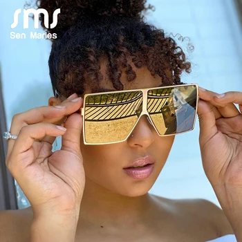 

Oversized Square Sunglasses Women 2020 Fashion Metal Frame Vintage Sunglasses Men Mirror Blue Gold Sun Glasses UV400 Oculos