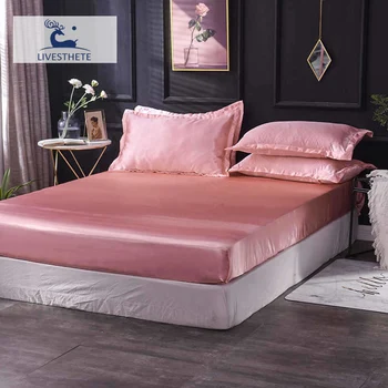 

Liv-Esthete 1PCS Fitted Sheet Satin Silk Luxury Bed Sheet On Elastic Band Adult Decor Double Single Rubber Sheet Mattress Cover