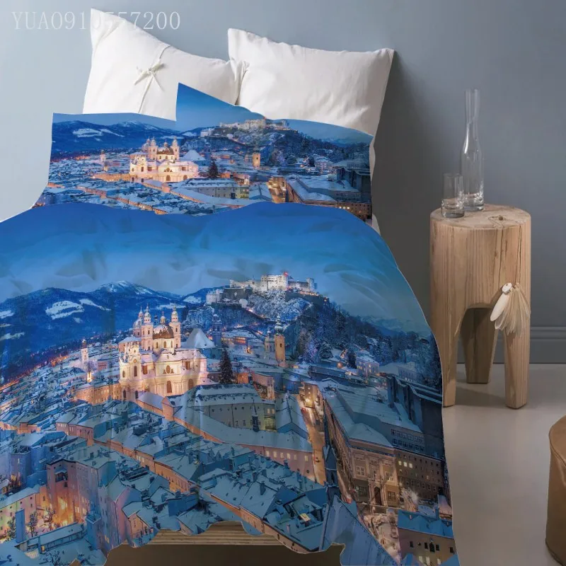 3D HD Printing Bedding Set Soft Microfiber Bed 1 duvet cover + 1/2 pillowcases City View Photo Print Linings | Дом и сад