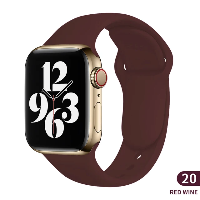 Soft Silicone Sport Band for Apple Watch SE 7 Series 44MM 40MM rubber Watchband Strap on smart iWatch 654321 42MM 38MM bracelet Red wine