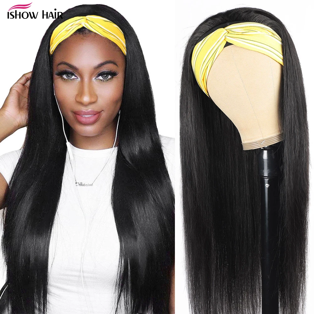 Ishow Headband Wig Human Hair Wigs For Women Glueless Full Machine Made