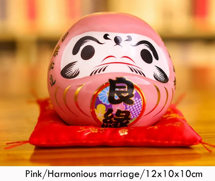 4,5 дюймов Maneki Neko Daruma орнамент керамическая статуя кота подарок для украшения дома фэн-шуй копилка - Цвет: Pink