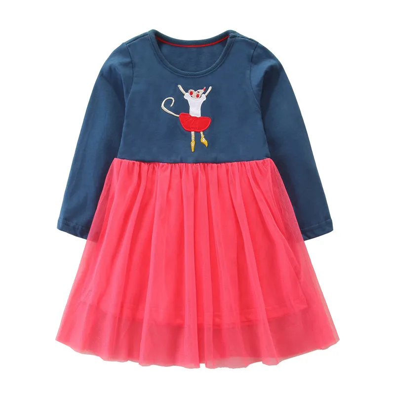 

Jumping Meters New Princess Party Tutu Dresses Cotton Girls Clothes Applique Dancing Mouse 2019 Christmas Children Girls Dresses