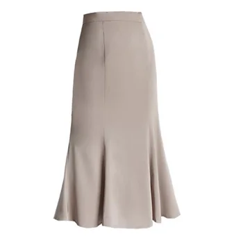 

Office Lady Elegant Woman Skirts 2020 High Waist Midi-Length Silk-Like Satin Fishtail Trumpet Mermaid Skirt Wear To Work