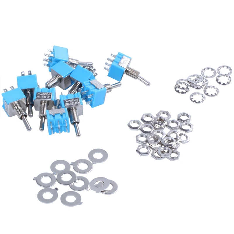 10 шт. AC 125V 6A ВКЛ-ВЫКЛ-ВКЛ DPDT фиксация Мини тумблер синий 6 мм
