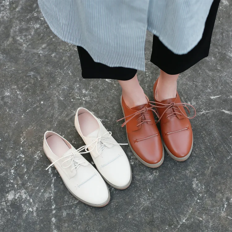 

2018 Autumn New Style Literature And Art-Style Retro Simple Versatile WOMEN'S Shoes Lace-up Flat Small Leather Shoes Women's Lea