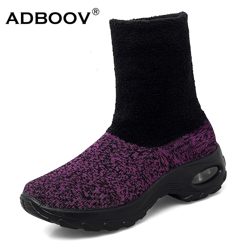 

ADBOOV Womens Knitted Sock Shoes Air Cushion Lightweight Knit Female Sneakers High Top Soft Warm Winter Women Fashion Boots