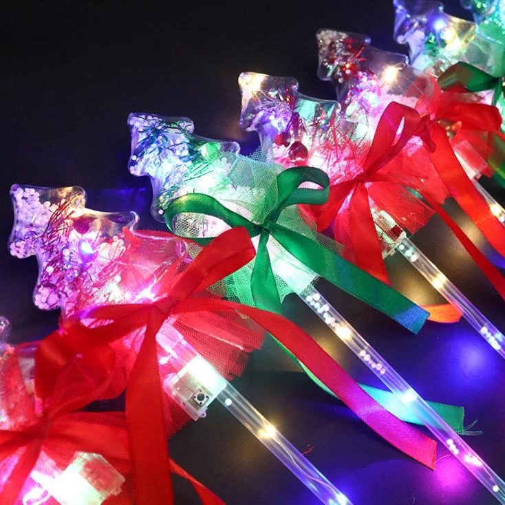 Flashing Blinky Light Up Star Princess LED Wand Party Favor Super Clear Christmas Tree Shape Magic Glow Stick Rave Prop 20pcs