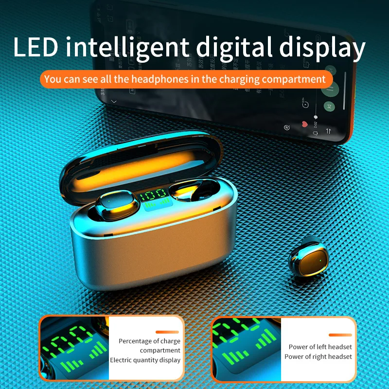 FOOVDO Wireless Earphone Bluetooth V5 0 F9 TWS Wireless Bluetooth Headphone LED Display 2000mAh Power Headset With Microphone