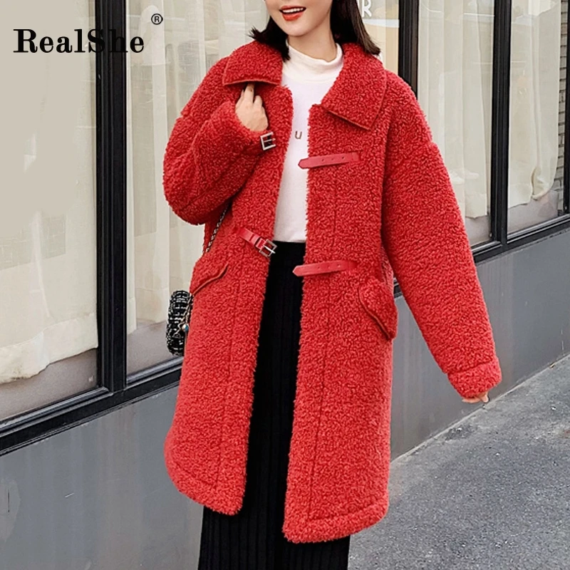 RealShe, Женская куртка, отложной воротник, длинный рукав, карманы, шерсть, пальто и куртки для женщин, Осень-зима, повседневное шерстяное пальто для женщин
