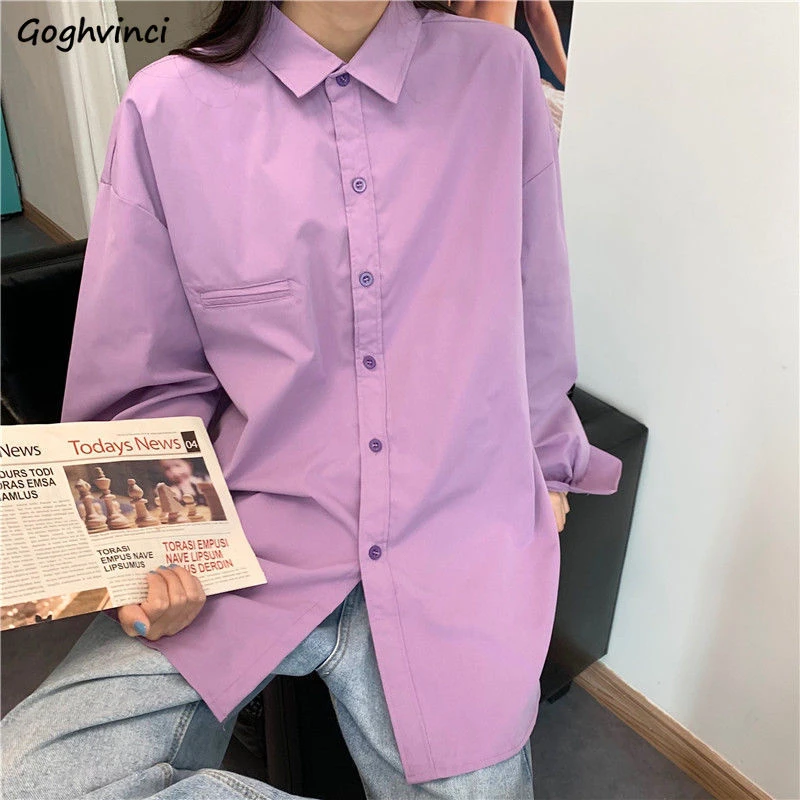 ladies white shirt Shirts Women Plain Colors Long Sleeve Tops Womens Casual Simple Spring Autumn Chic Fashion Loose Clothing Streerwear All-match sexy blouses for women