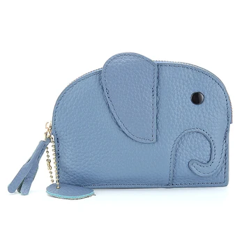 

8PCS / LOT Genuine Leather Cartoon Elephant Lovely Mini Thin Coin Purse KeyChain Wallet